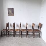 Set of 6 straw and oak Beauche chairs.