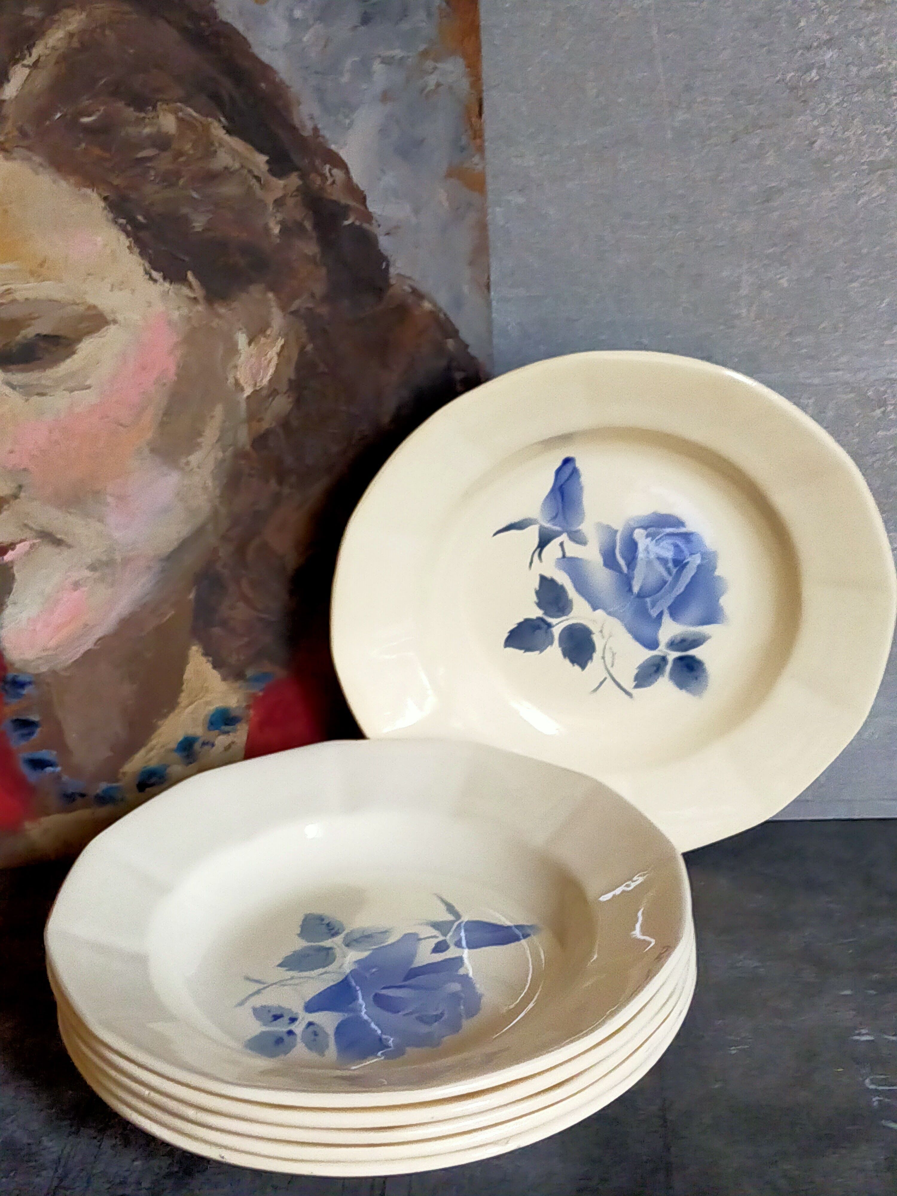 Six earthenware plates of Digoin and Sarreguemines 40s