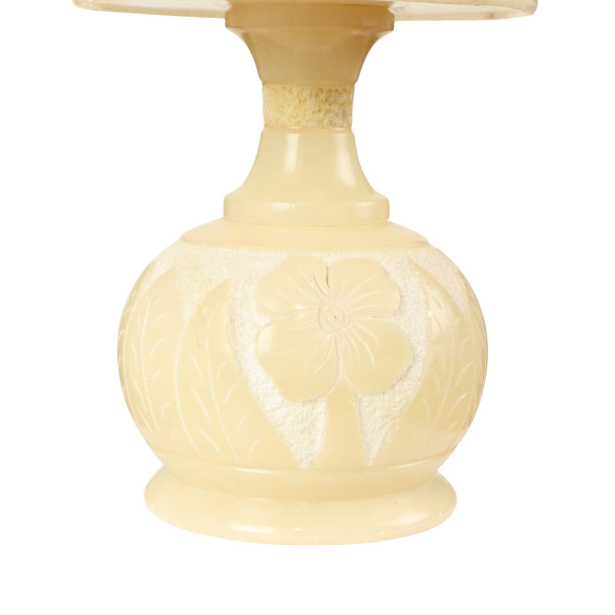 Vintage Table Lamp Alabaster Natural Stone Flowers Spain 1960s