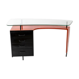 Bureau à caisson en bois laqué noir et orange, années 1950