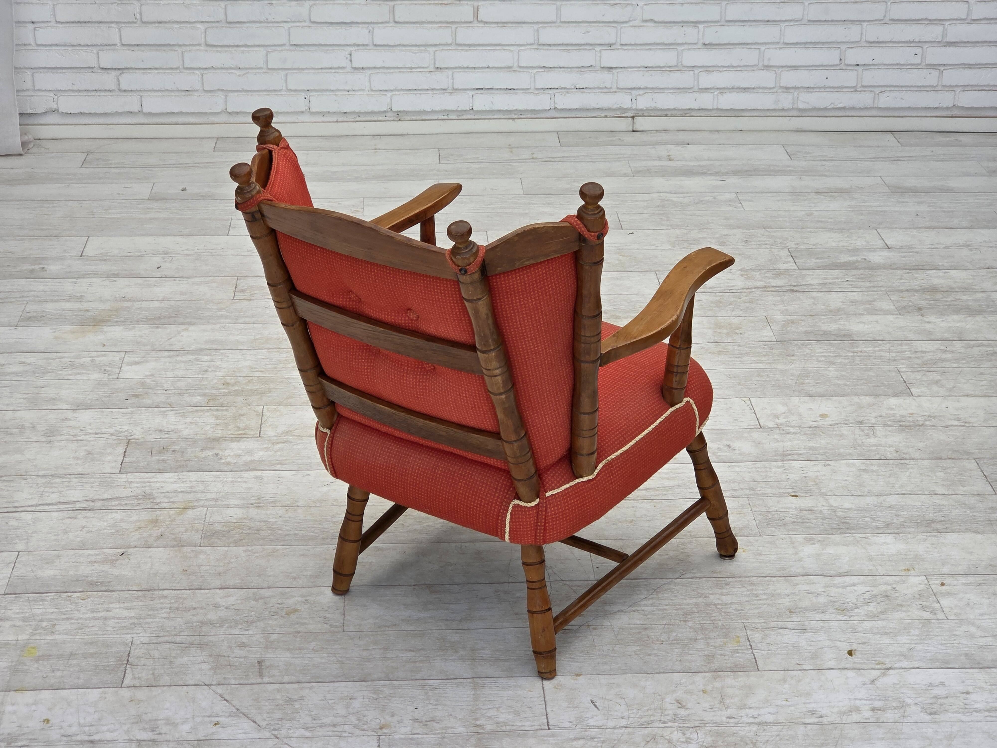 1960s, Scandinavian armchair. Red furniture wool, beech wood.