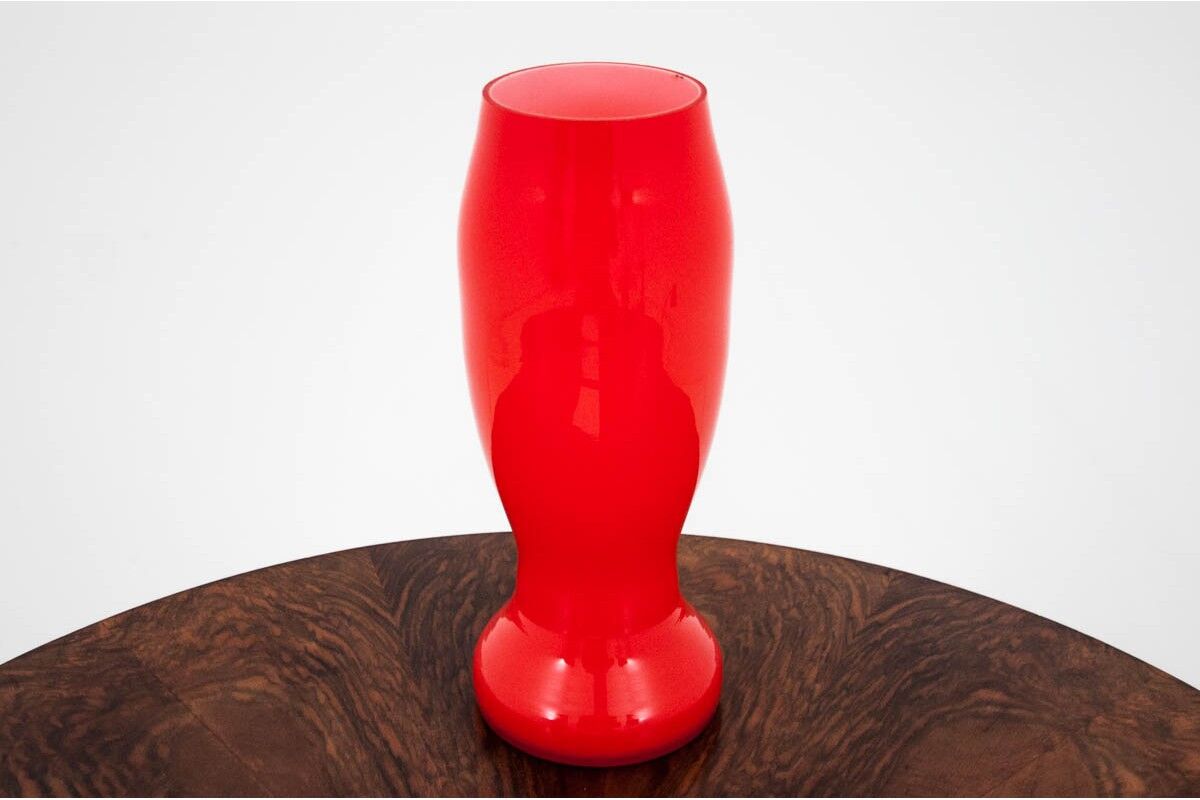 Red Glass Vase, Poland, 1970s