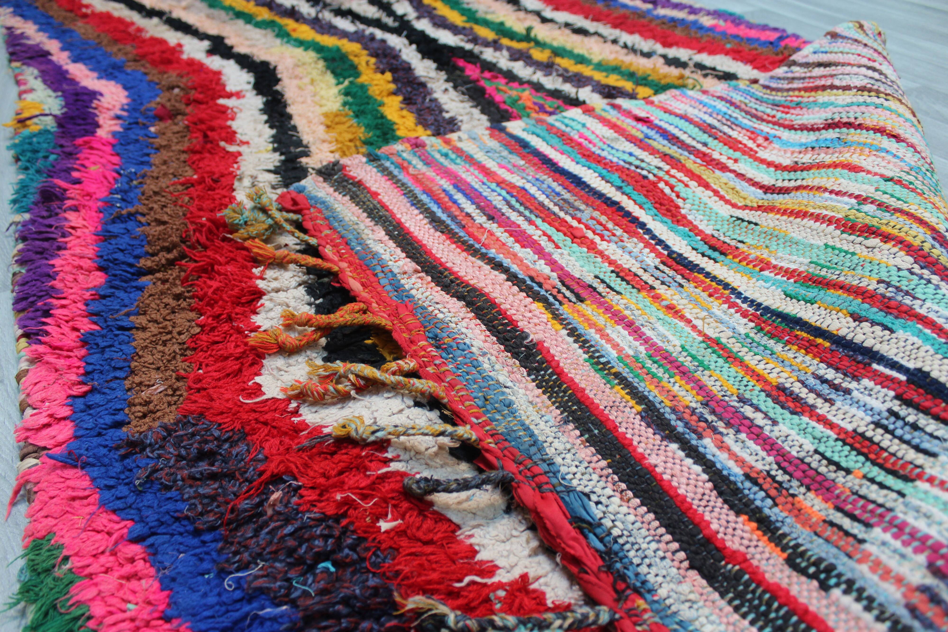 Boucherouite vintage Moroccan rug, Azilal berber area rug