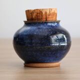 Blue glazed stoneware pot with cork stopper