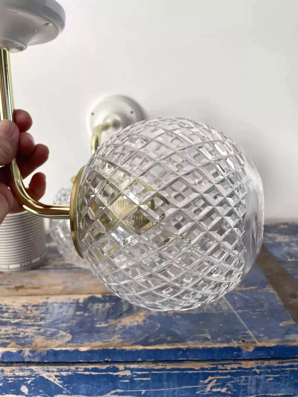Pair of brass and glass wall sconces
