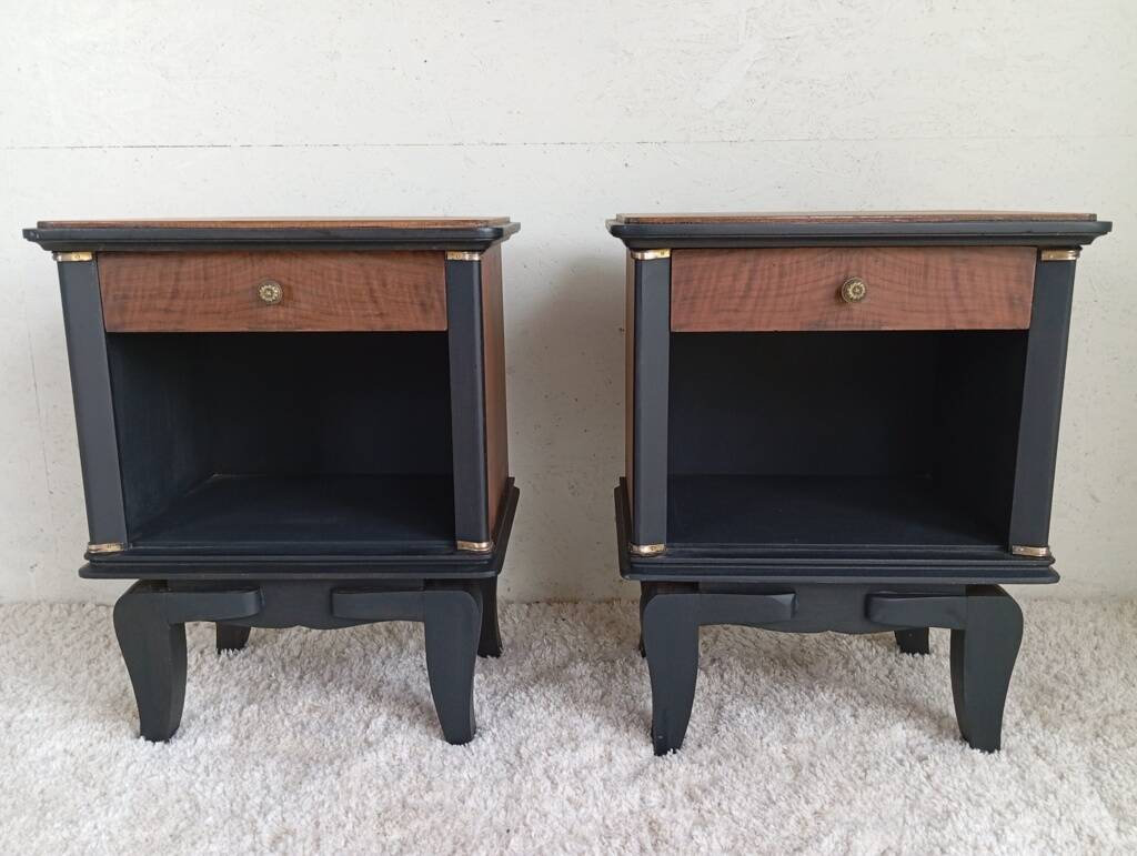 Art Deco walnut bedside tables.