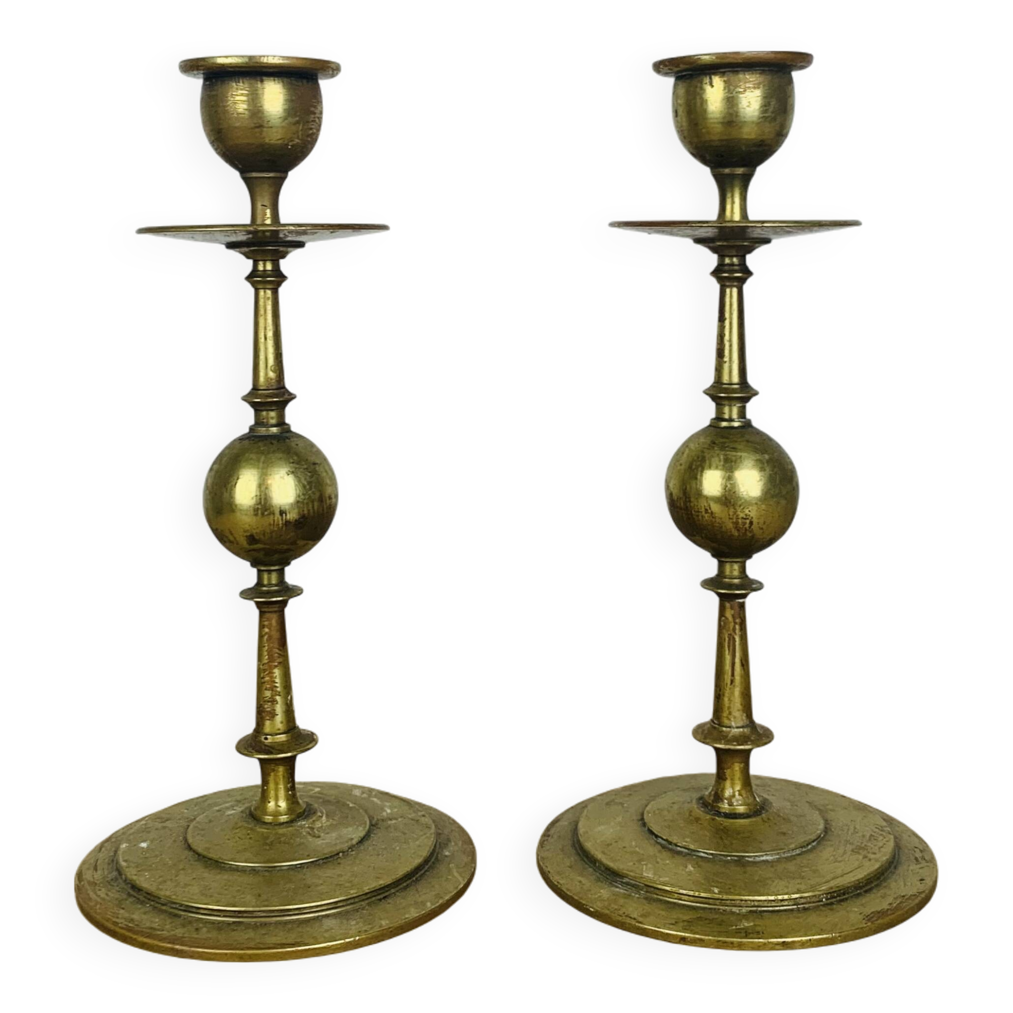 Pair of vintage gilded brass candlesticks