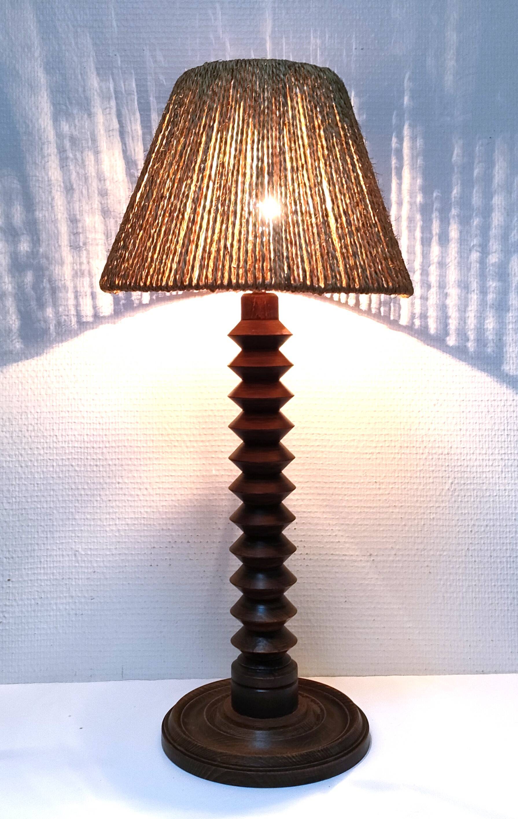 XL turned wooden lamp base H.47 cm 1950s design