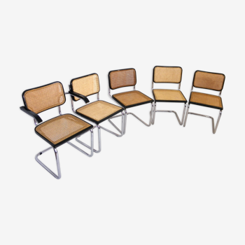 Suite de 4 chaises et 1 fauteuil cesca Marcel Breuer