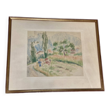 Painting by Edith Berger "Labour Scene" drawing in Crayolor, Dauphinoise school