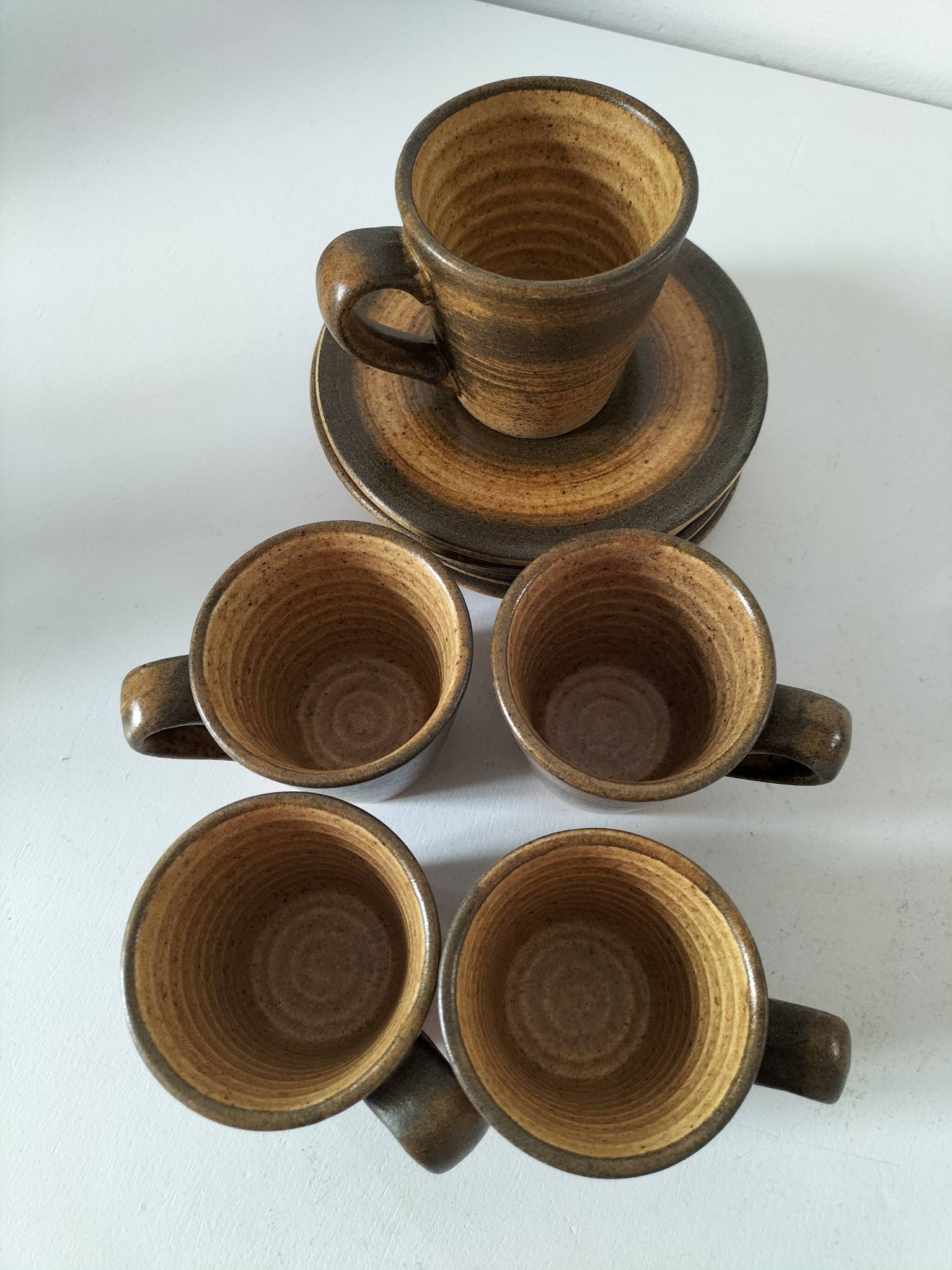 Set of 5 Longchamp France cups and 5 saucers in Japandi style