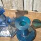Bougeoirs vintages en verre épais bleu et turquoise