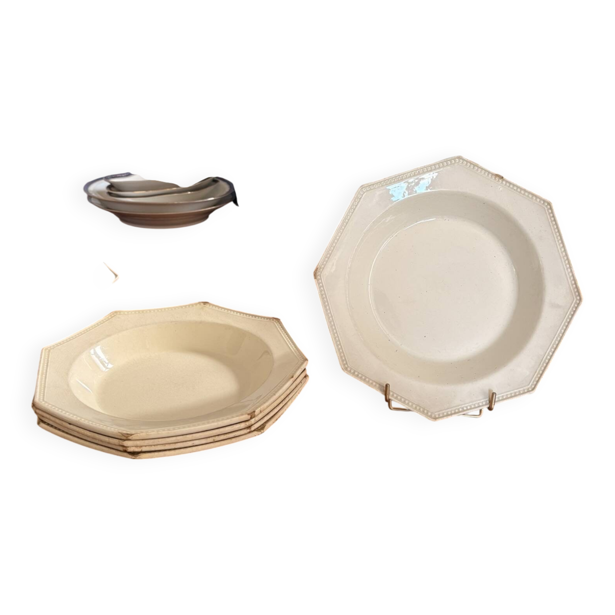 Old Lot Faience Plate Creil Montereau 19th Century Ivory Pearl Decor