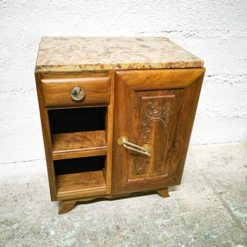 Art deco wood and marble bedside table