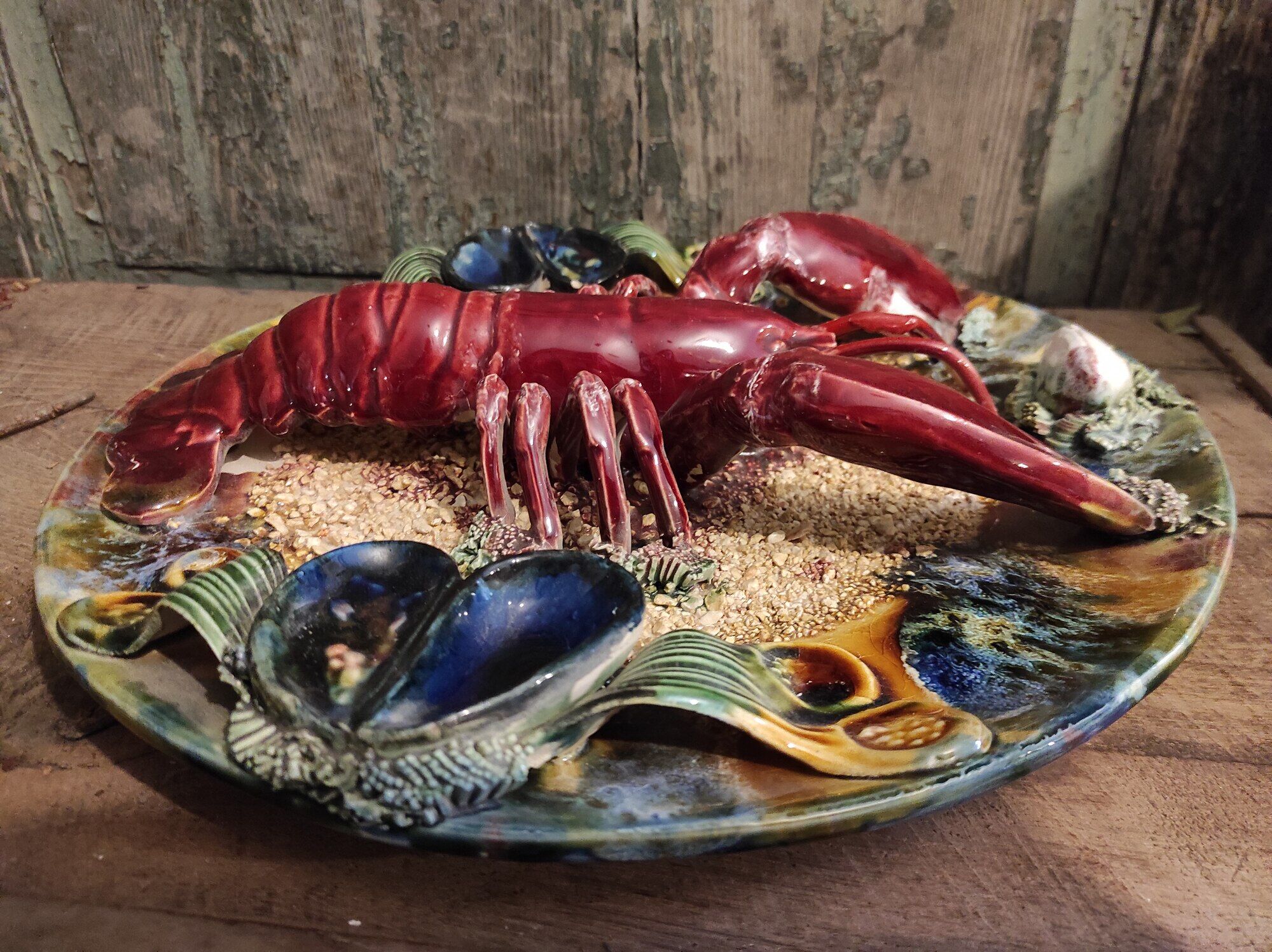 Portuguese Palissy plate depicting a lobster, 19th century