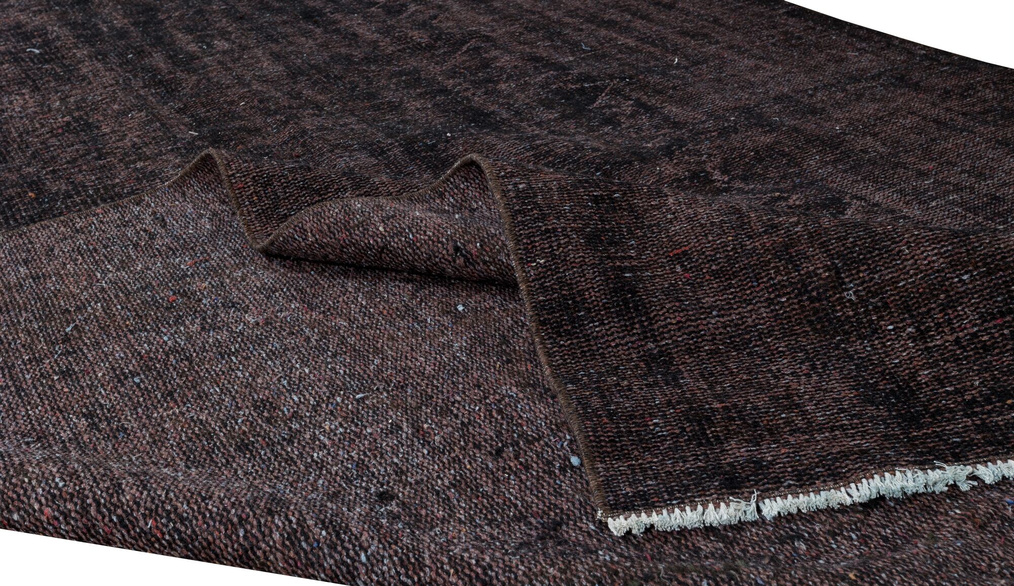 Turkish handmade vintage wool area rug over-dyed in brown (tek0743)