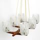Beautiful 6-armed Scandinavian 1960s ceiling lamp made of teak and with gla