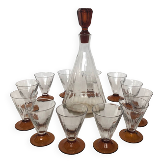 French Deco carafe with set of 12 apéro glasses
