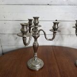 Pair of Louis XVI style candlesticks in silver-plated bronze