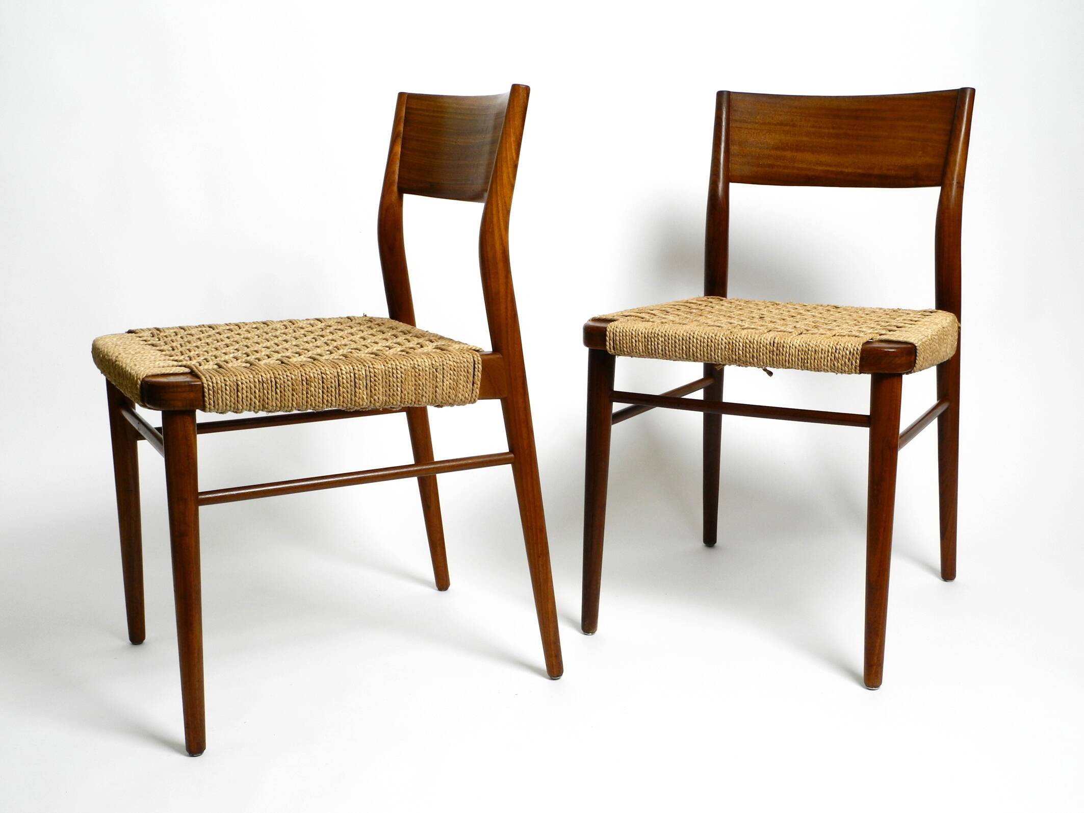 Two original 1960s Wilkhahn chairs made of walnut with wicker cane