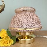Antique art deco globe table lamp in pink and gold Clichy glass