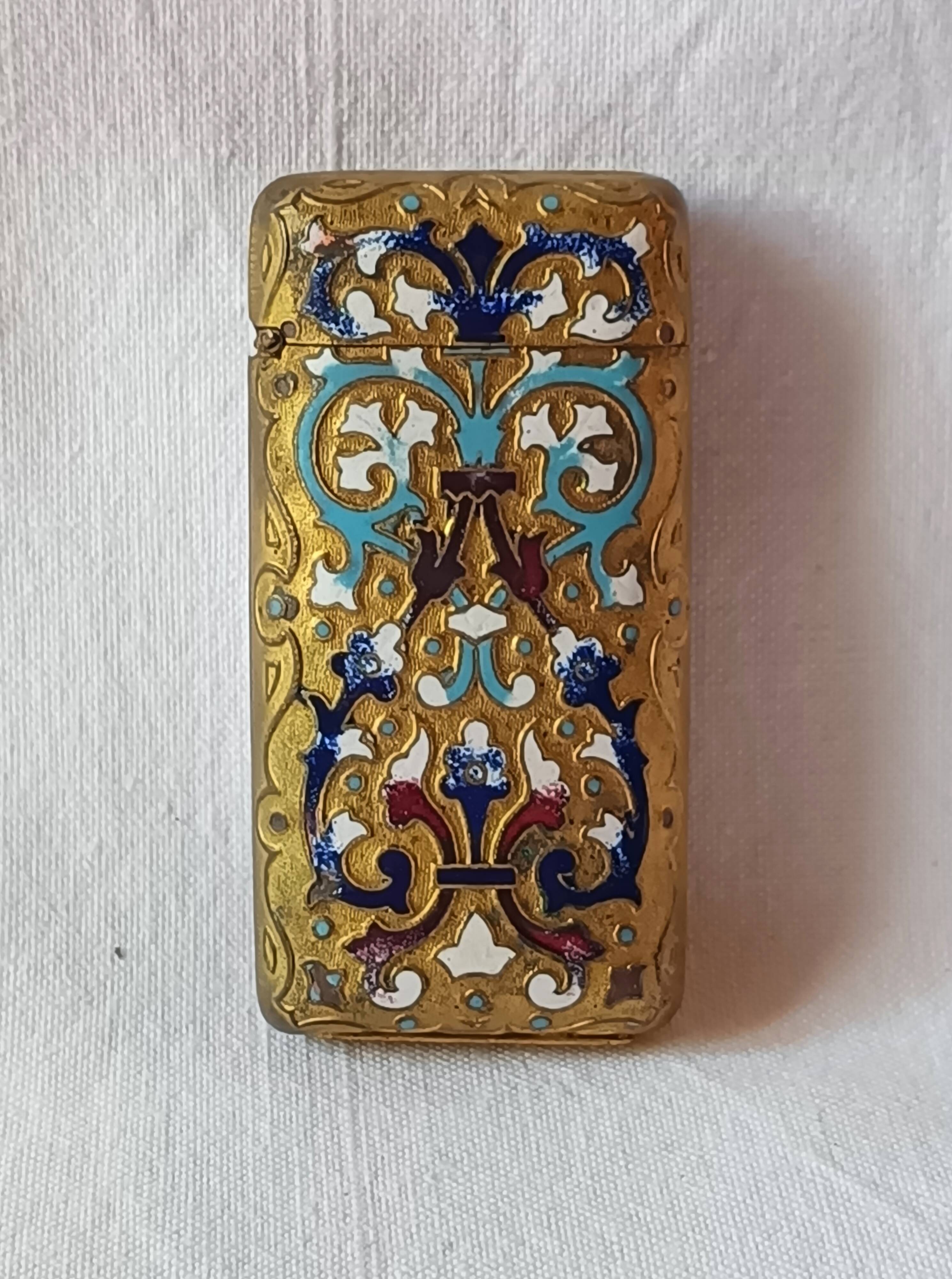 Ancien pyrogène émail cloisonné boite allumettes collection fumeur