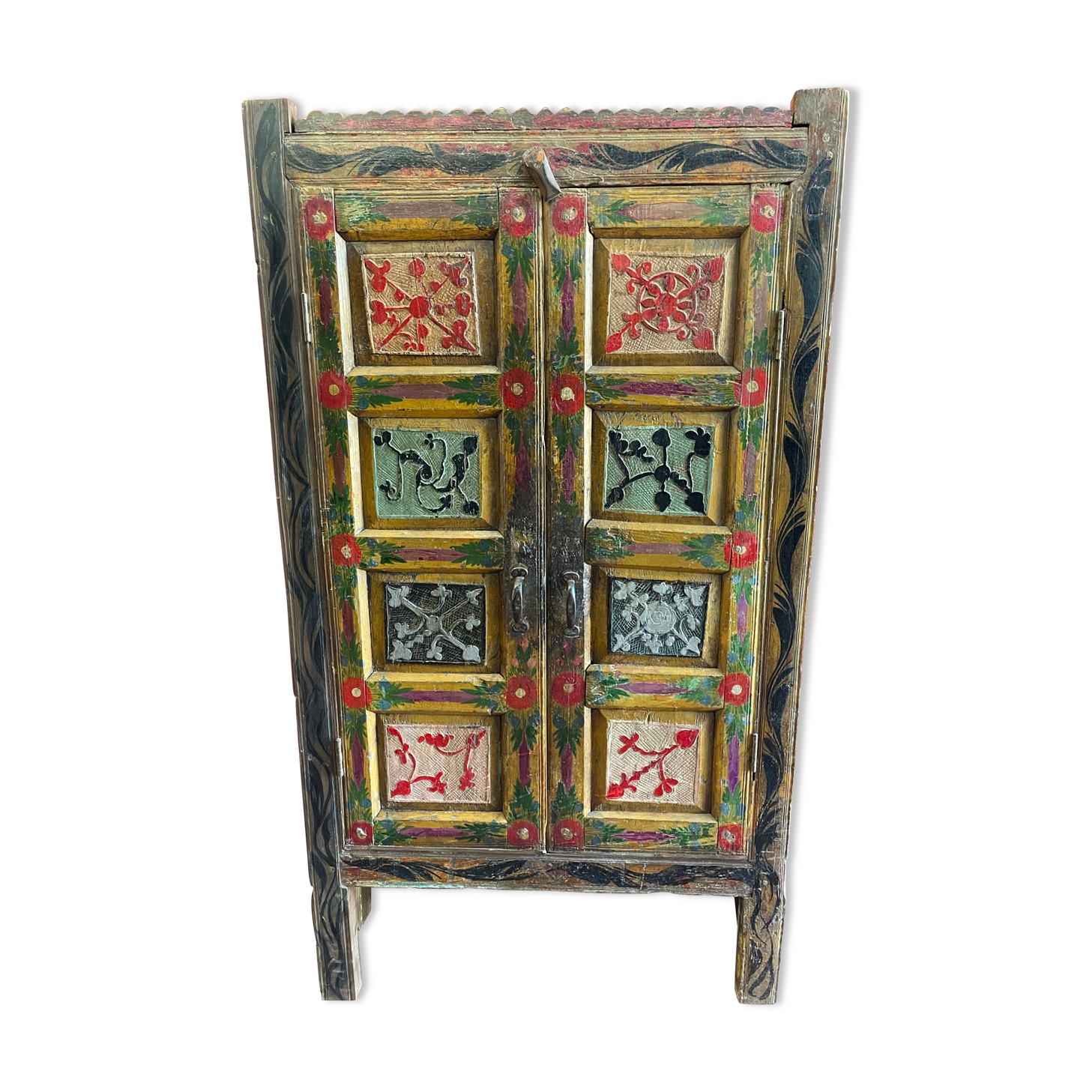Pakistan, swat valley, old 2-door wardrobe from the 19th century with its original polychromy