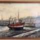 Old Oil Painting Canvas Frame Montparnasse Boat Shipyards