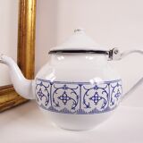 Teapot enamel white and blue