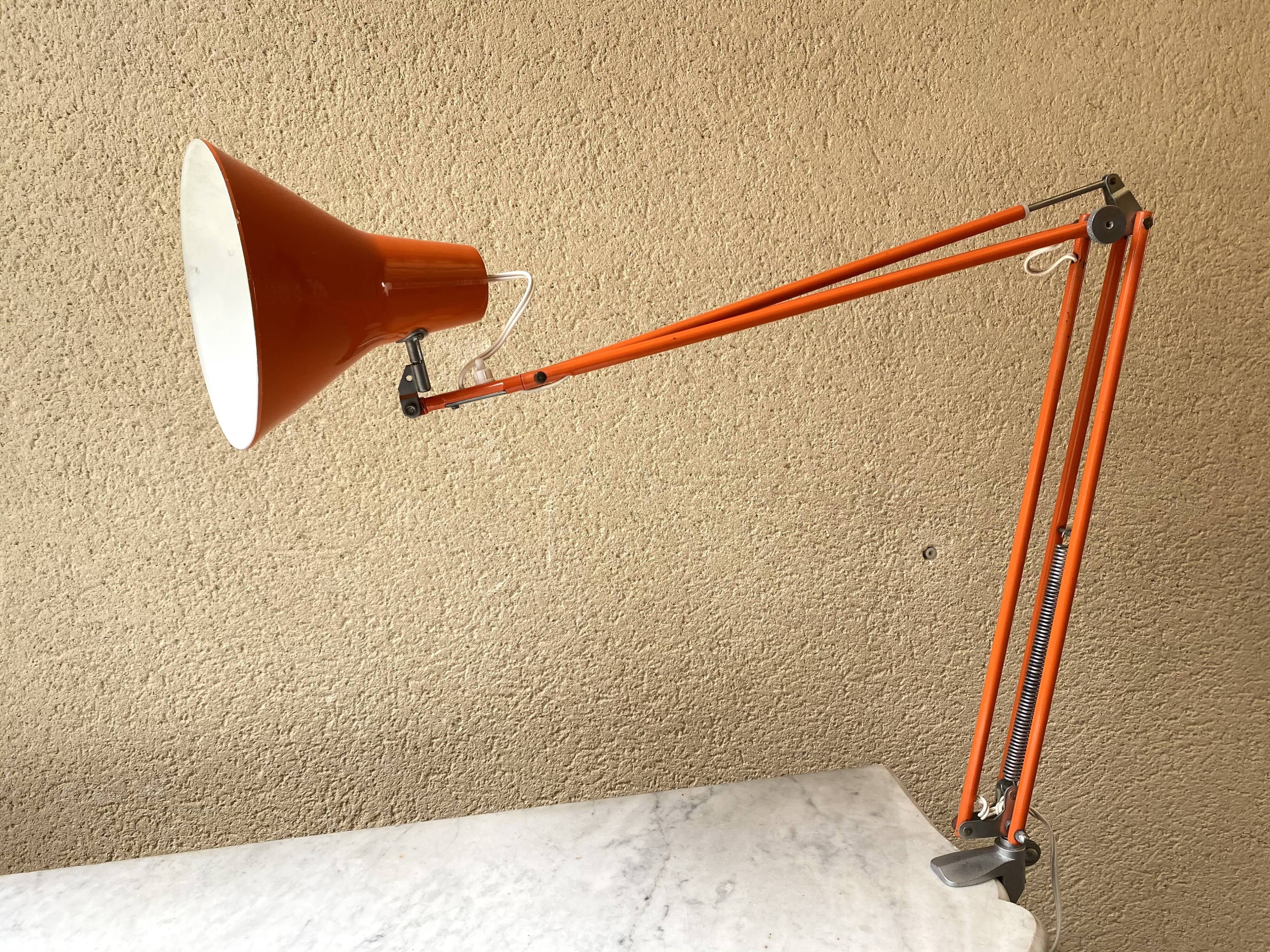 Office lamp architect aluminor France vintage 70s orange