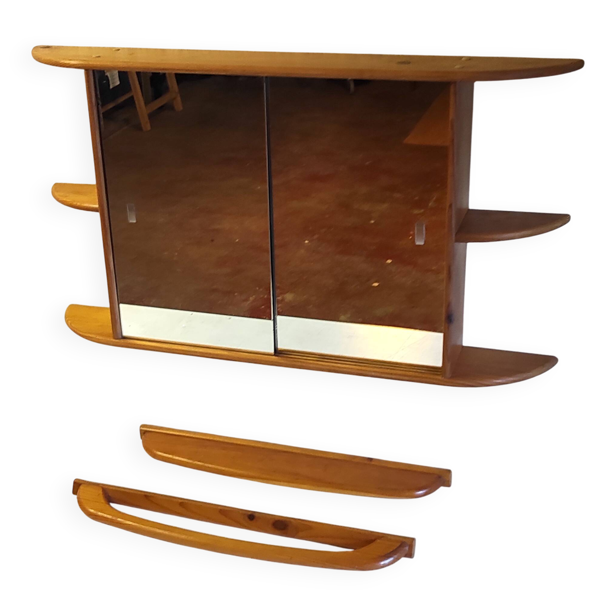 Solid pine bathroom cabinet with shelf - mid 20th century.