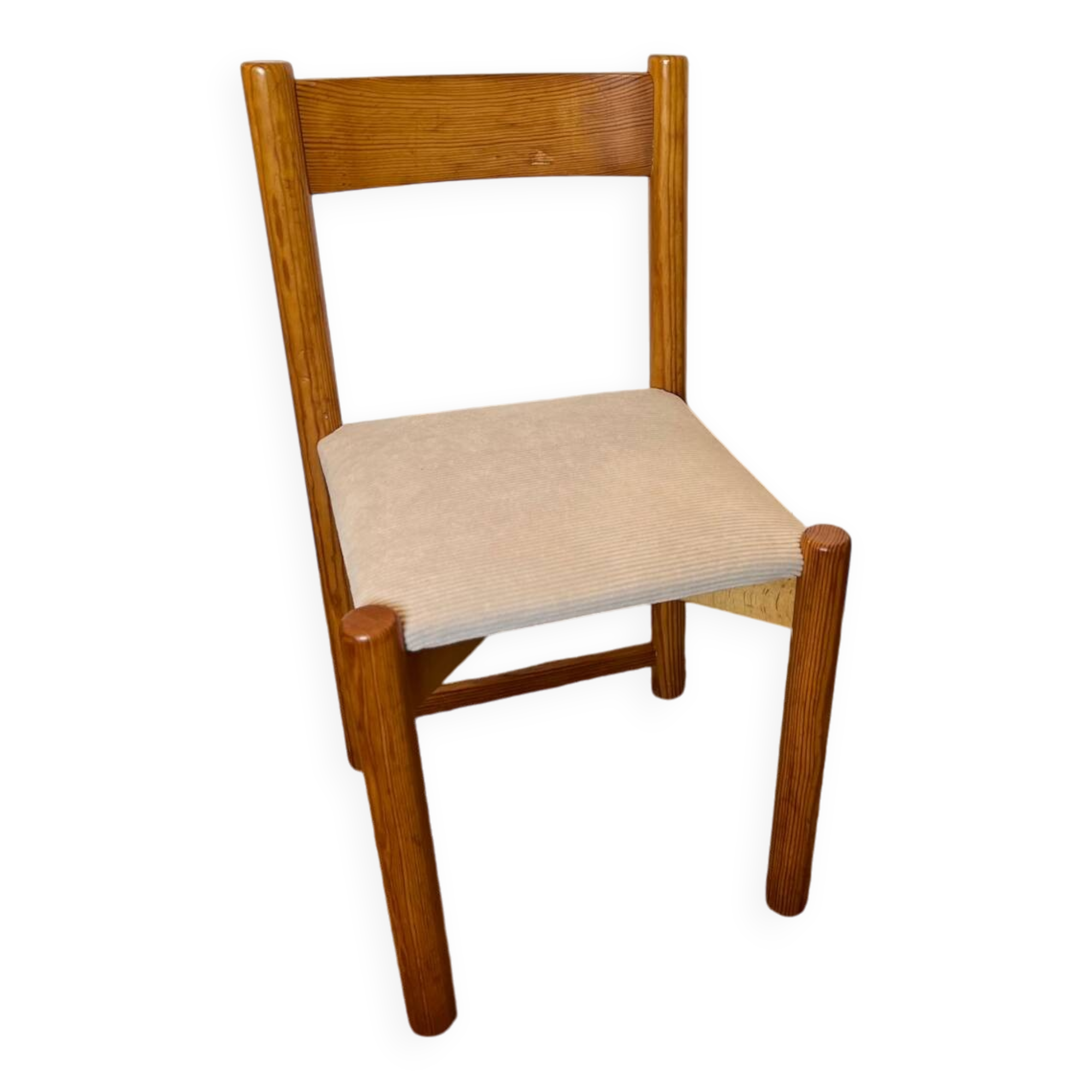Vintage wooden chair with cream white corduroy seat