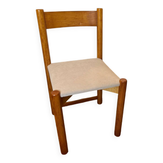 Vintage wooden chair with cream white corduroy seat