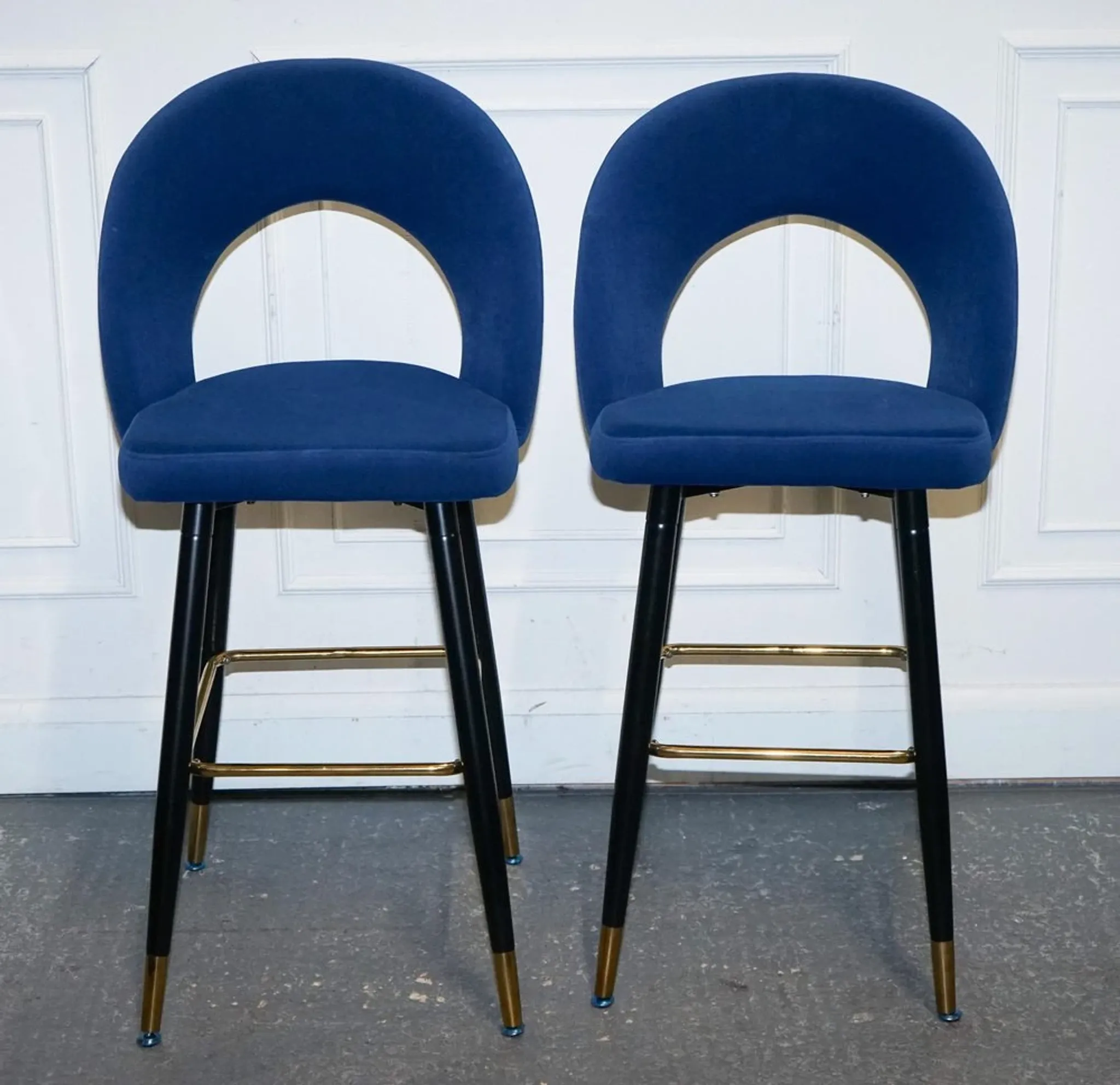 Chaises de Bar en Velours Bleu avec Cadre Doré
