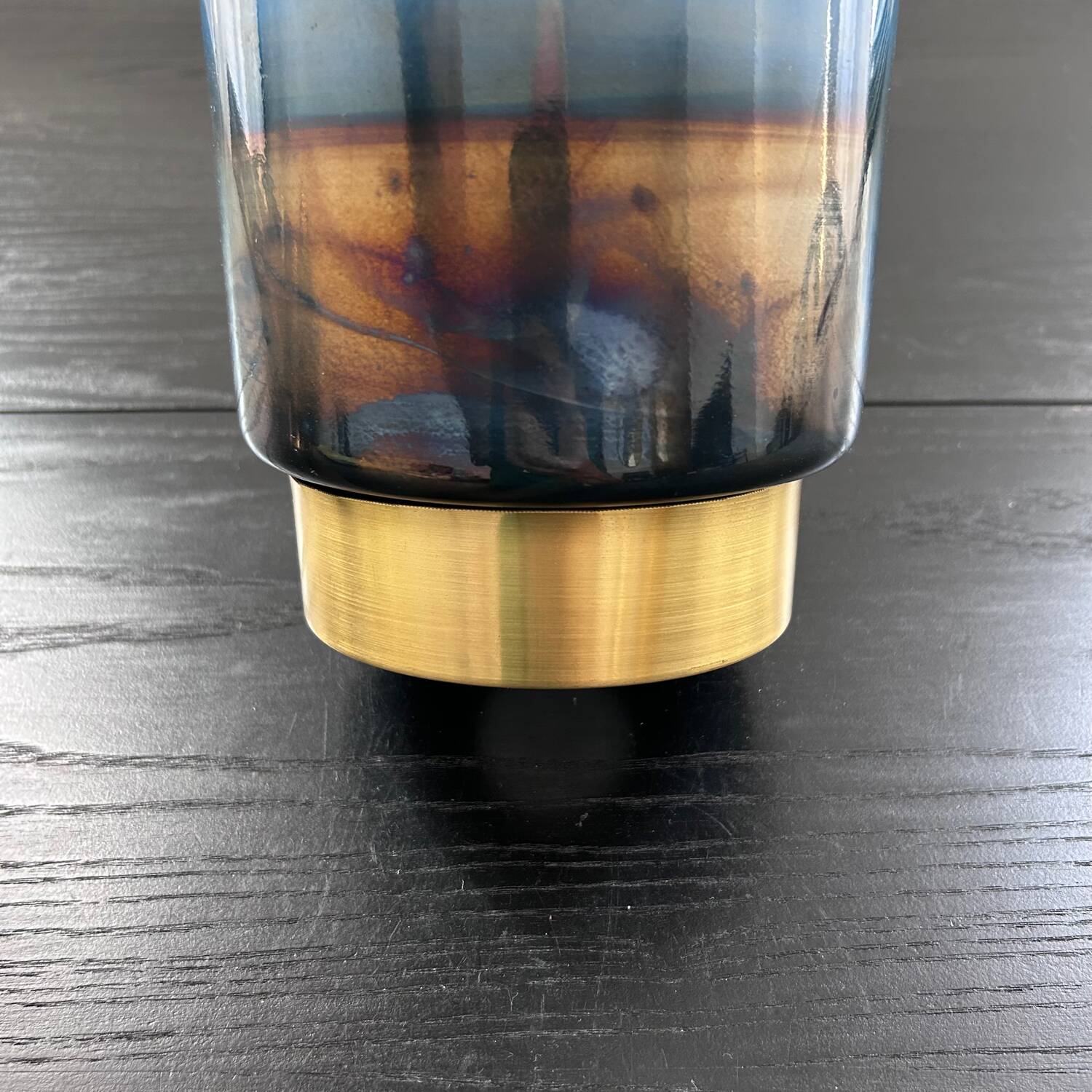 Blue glass and brass tealight holder