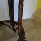Set of 2 swivel bar stools / chairs - wood - cane - rattan - 80s