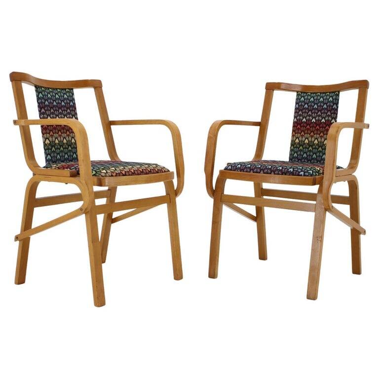Set of Two Rare 1970s Czechoslovakian Bentwood Armchairs by TON in Colorful