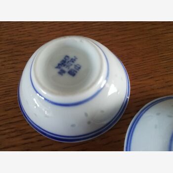 Pair of white and blue porcelain salt cellars