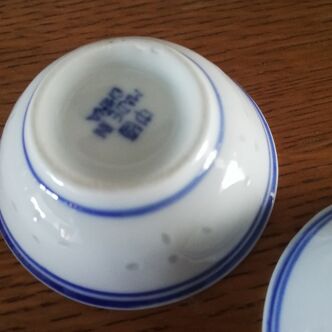 Pair of white and blue porcelain salt cellars