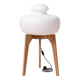Space Age Floor Lamp, White Glass Lampshade, Wooden Base, 1960s