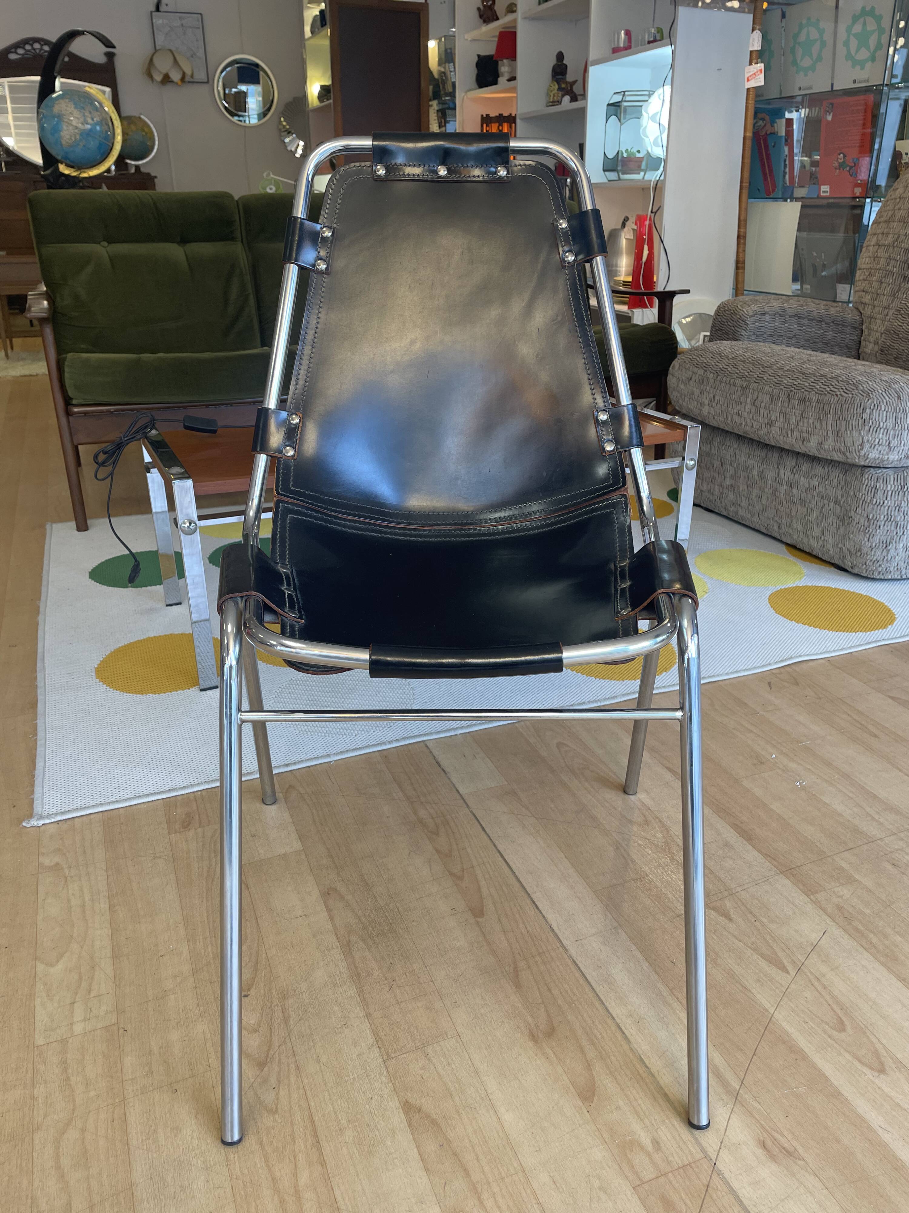 Dal Vera "Les Arcs" chair, black leather and chrome aluminum, 70s
