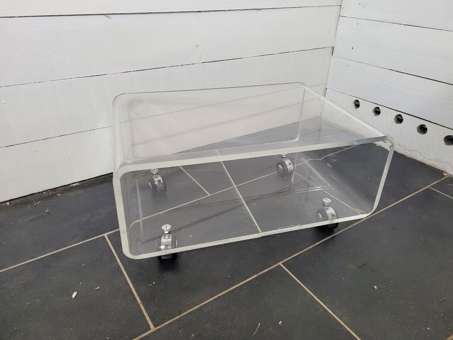 70s transparent plexiglass coffee table