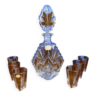 Vintage crystal carafe and 6 shot glasses