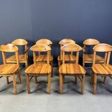 Vintage pine wood dining chairs - 1980s - set of 8