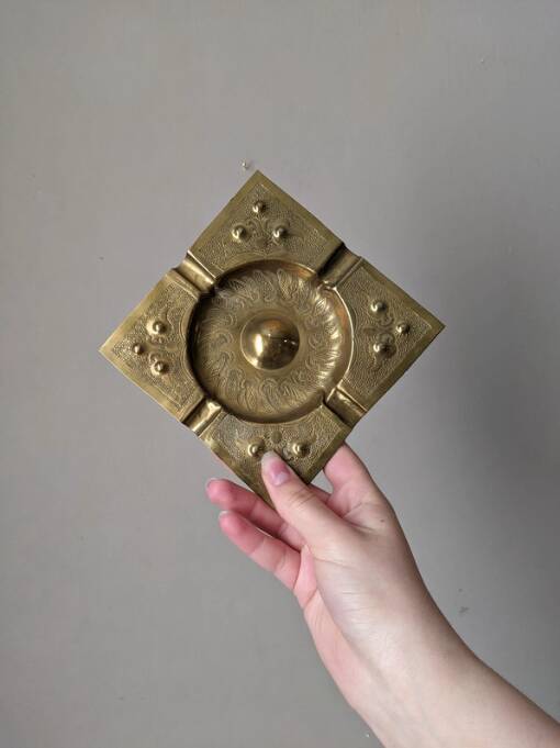 Ashtray brass embossed engraved ethnic tribal handmade bohemian countryside