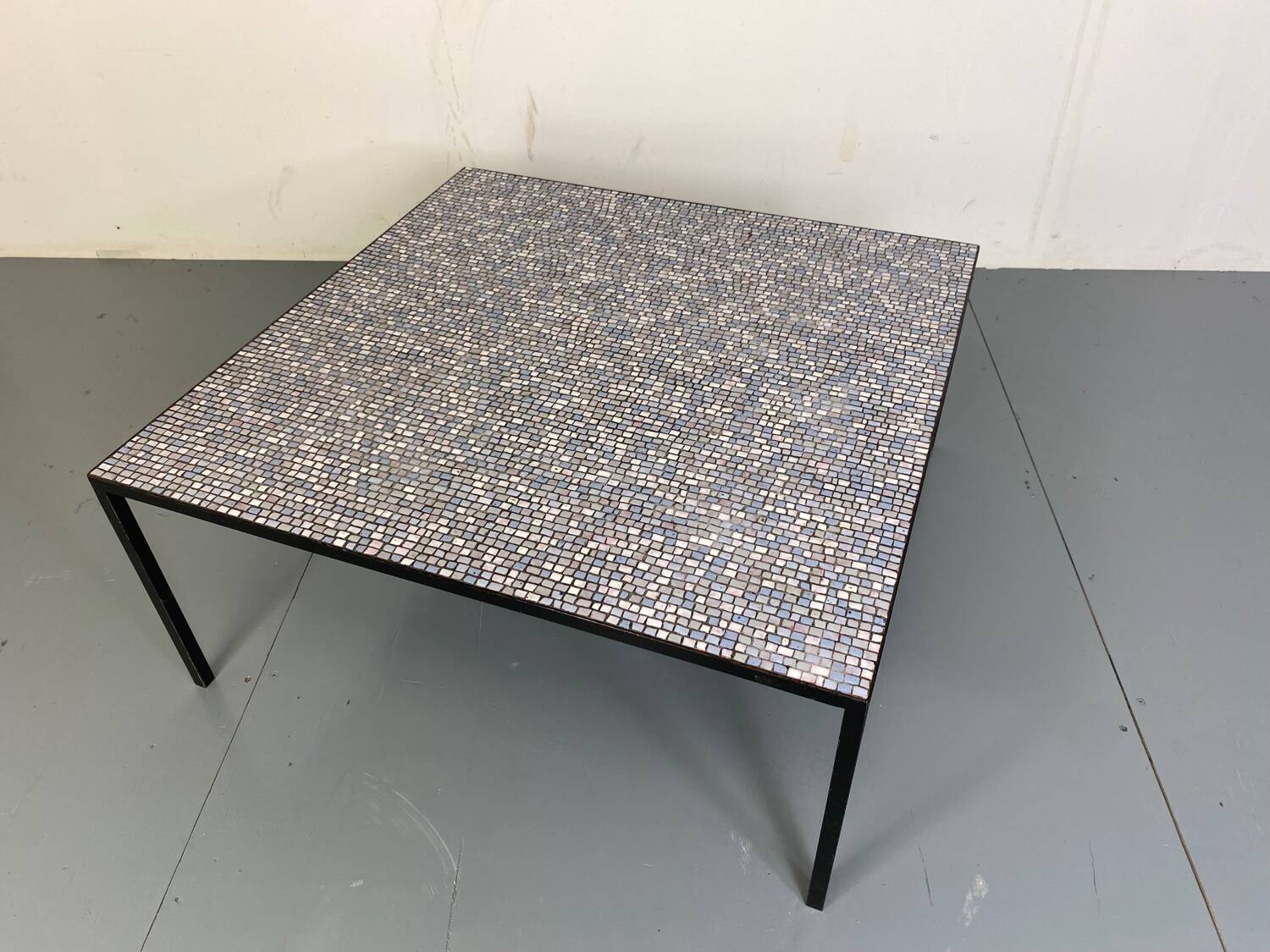 Mid-Century Modernist Rectangular Bleu Black Steel and Ceramic Coffee Table, 1960s
