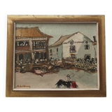 Michel Henry (1928-2016) Tableau huile sur toile "Toros a Pedraza"