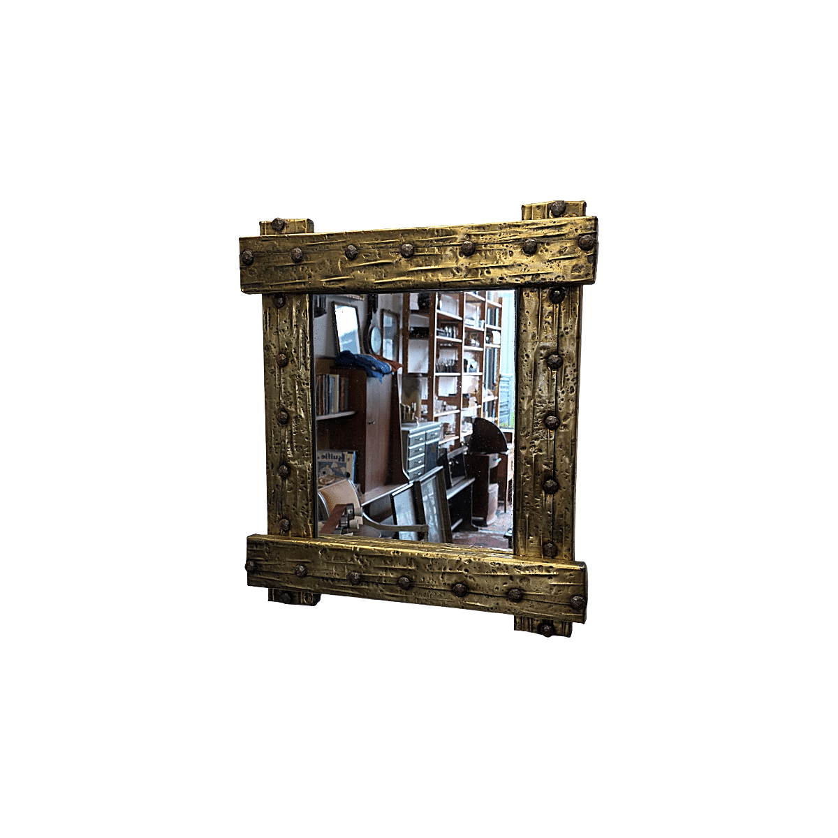 French Brutalist Mirror With Brass frame, 1950/60s