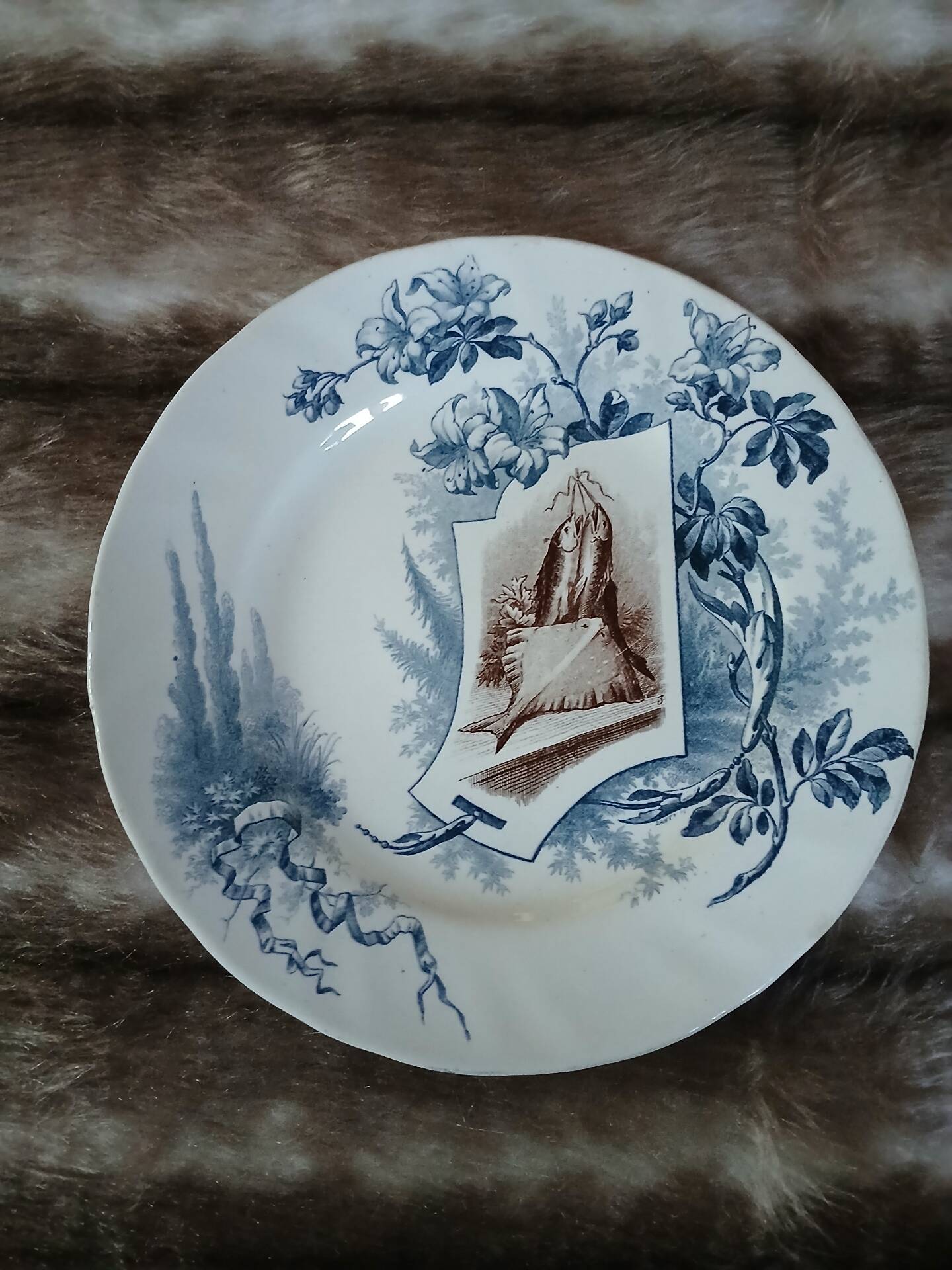 3 mismatched antique flat plates in ironstone