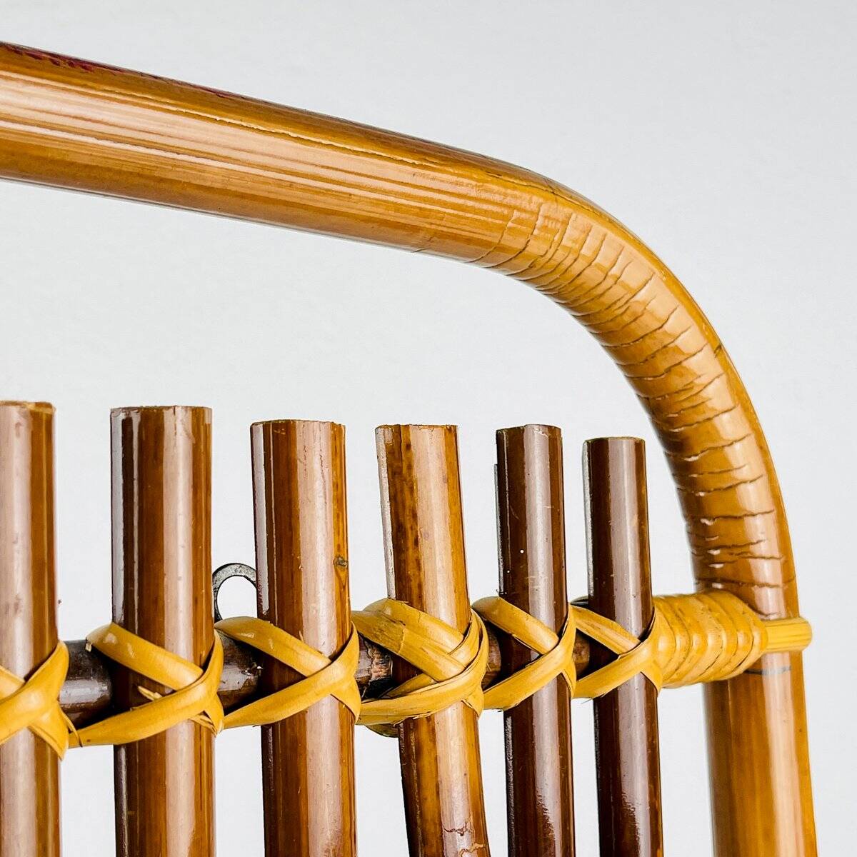 Bamboo and rattan coat rack in mid-century style attributed to Olaf Von Bohr, Italy, 1950s.